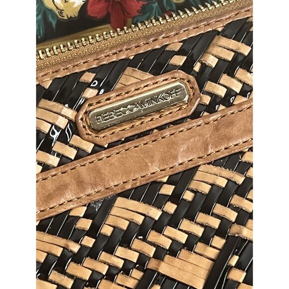 Rebecca Minkoff MAC Woven Leather Crossbody Tan Black Chain Strap Shoulder Bag - Picture 4 of 6